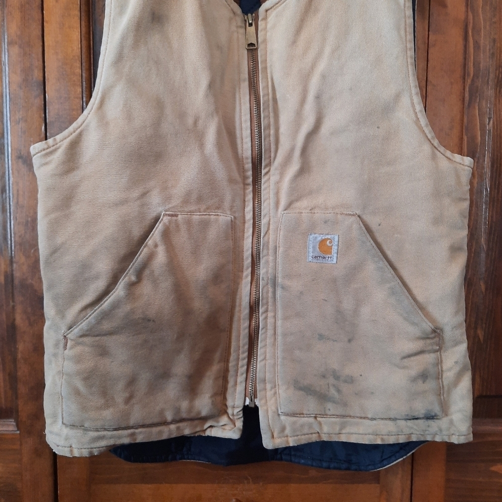Vintage Y2K Carhartt Brown Duck Canvas Quilt Artic Lined Vest V01-BRN Size Small - Picture 3 of 14